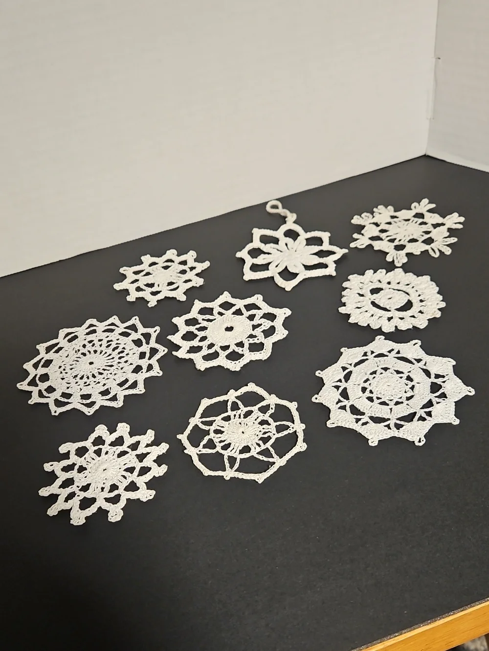 Vintage Handmade Crochet Snowflake Ornaments Set Of 9